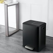 Garvee Dual Trash Can for Recycling and Trash, 2 x 4 Gallon (30L) Stainless Steel Kitchen Trash Can with Lid and Foot Pedal, Double Compartment Garbage Can, Trash Can with Recycling Bin, Black
